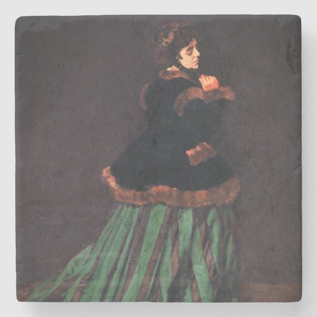 Monet Woman i Grönt Dress Stenunderlägg (Framsidan)
