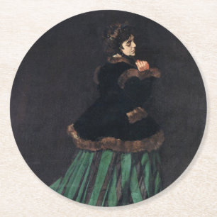 Monet Woman i Grönt Dress Underlägg Papper Rund