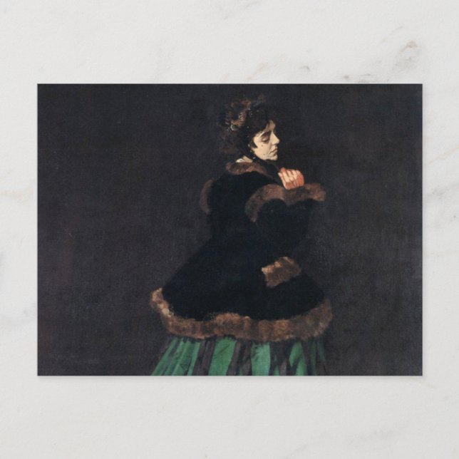 Monet Woman i Grönt Dress Vykort (Framsida)