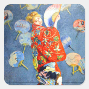 Monet Woman i japanska Costume Fyrkantigt Klistermärke
