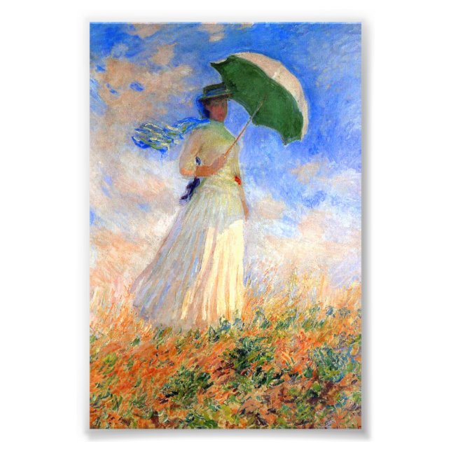 Monet Woman med Parasol Facing Höger Fototryck (Framsidan)