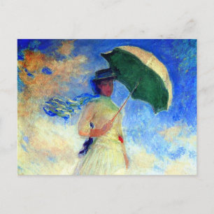 Monet Woman med Parasol Facing Höger Meddelande Vykort