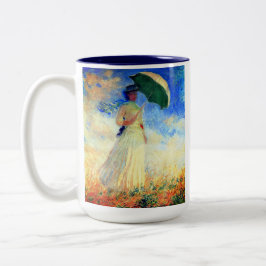 Monet Woman med Parasol Facing Höger Två-Tonad Mugg