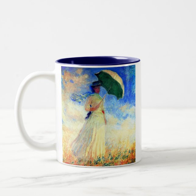 Monet Woman med Parasol Facing Höger Två-Tonad Mugg (Vänster)