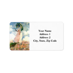 Monet Woman med Parasol Facing Lämnat Adressetikett