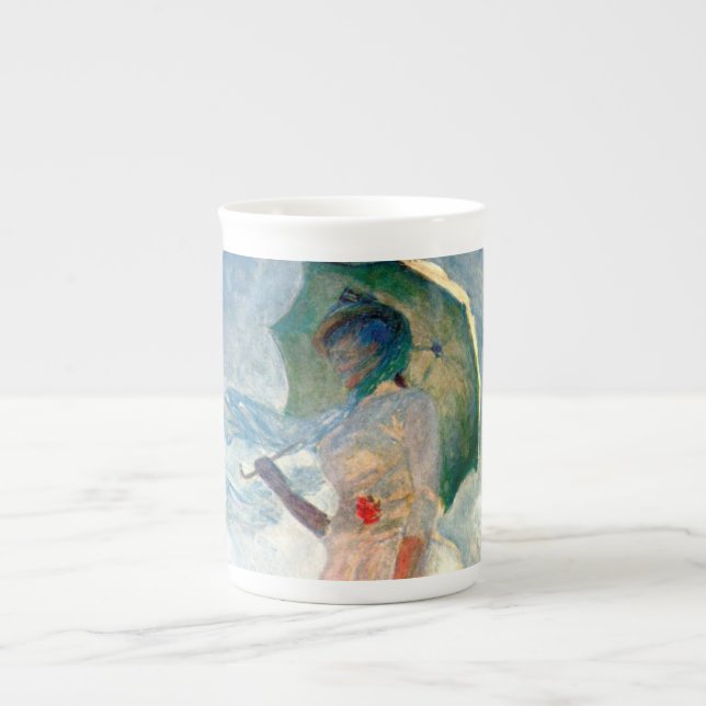 Monet Woman med Parasol Facing Lämnat Benporslin Mugg (Framsidan)