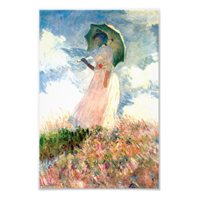 Monet Woman med Parasol Facing Lämnat Fototryck (Framsidan)