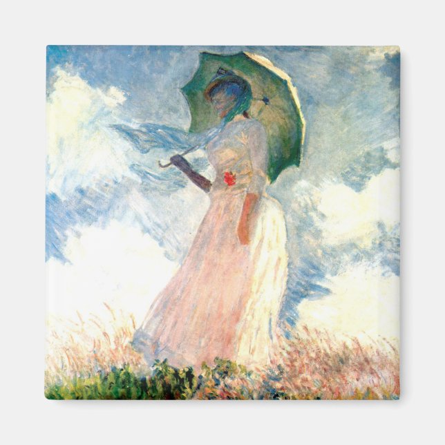 Monet Woman med Parasol Facing Lämnat Magnet (Framsidan)