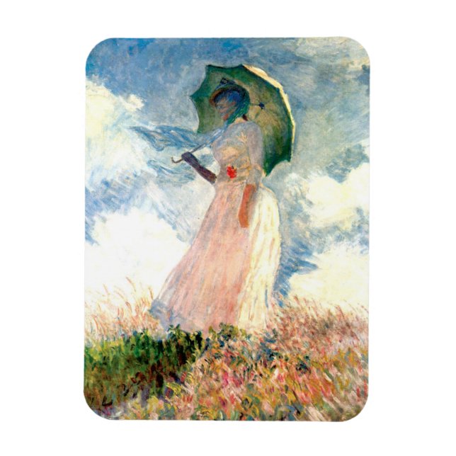Monet Woman med Parasol Facing Lämnat Magnet (Vertikal)