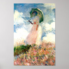 Monet Woman med Parasol Facing Lämnat Poster