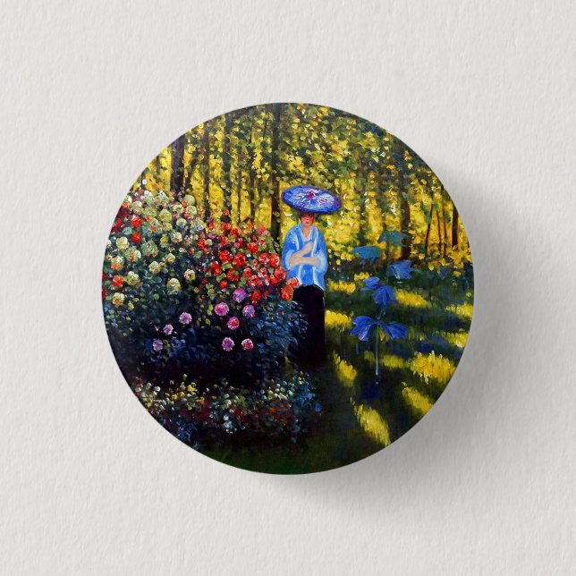 Monet Woman med parasol i Garden Knapp (Framsida)