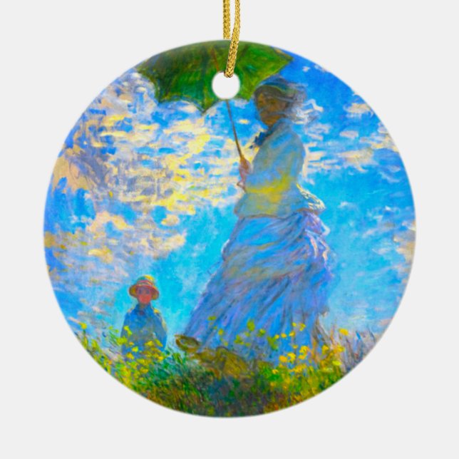 Monet Woman med parasol Julgransprydnad Keramik (Framsidan)
