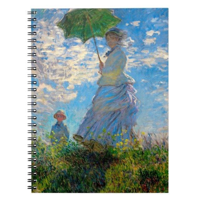 Monet Woman Parasol Impressionism Anteckningsbok Med Spiral (Framsidan)