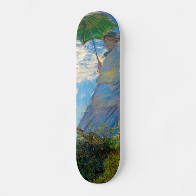 Monet Woman Parasol Impressionism Old School Skateboard Bräda 18 Cm (Framsida)