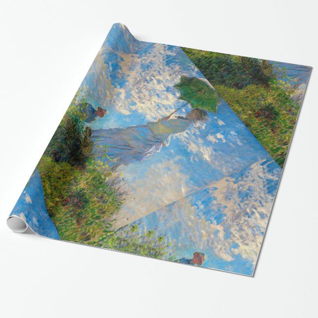 Monet Woman Parasol Impressionism Presentpapper (Utrullad)