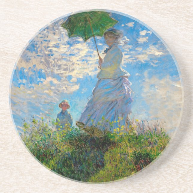 Monet Woman Parasol Impressionism Underlägg Sandsten (Framsidan)