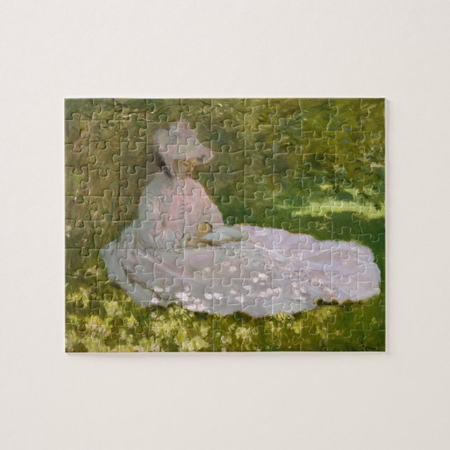 Monet Woman Reading (Springtime) Fine Art Pussel (Horisontell)
