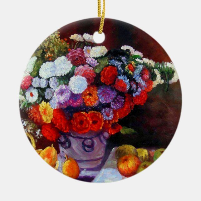 Monetära blommor och frukt julgransprydnad keramik (Framsidan)