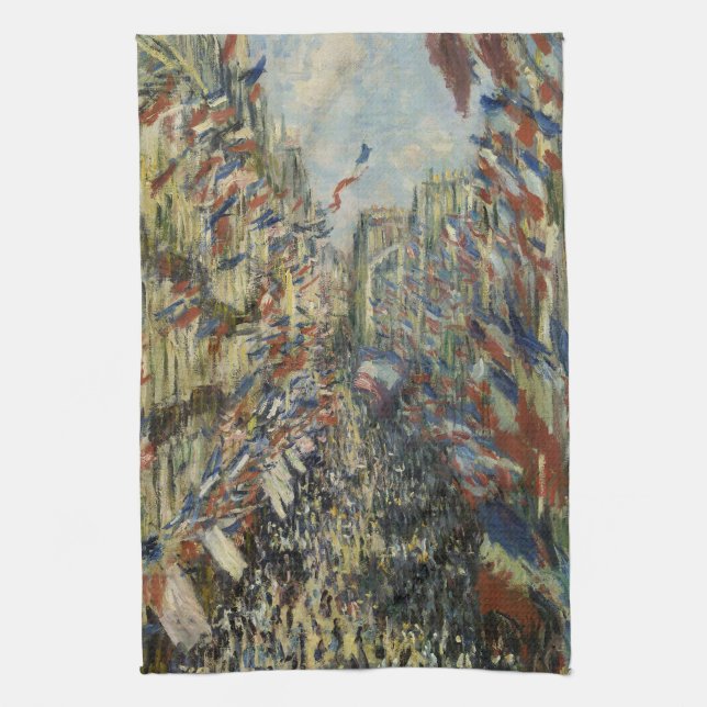 Monets klassiska Firande i Paris Rue Montorue Kökshandduk (Vertikal)