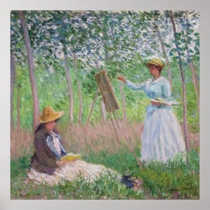 Monets klassiska skogskonst med fläckvis solljus poster
