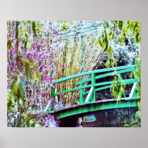 Monets överbryggar med blommor poster