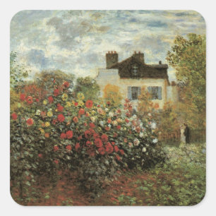 Monets trädgård i Argenteuil av Claude Monet Fyrkantigt Klistermärke