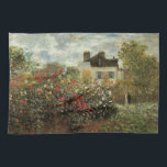 Monets trädgårdsmästare i Argentina av Claude Mone Kökshandduk<br><div class="desc">Konstnärets Garden i Argentina (A Corner of the Garden with Dahlias) (1873) av Claude Monet är en vintage intsionistisk bra art blommigt naturmålning. Ett lantbruk i land ligger i bakgrunden. Ett par i kärlek går förbi en romantisk årsträdgård i vår med blommande ro och andra blommor. Om konstnären: Claude Monet...</div>