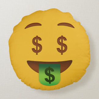 Money Ansikte EmojiThrow Pillow Rund Kudde