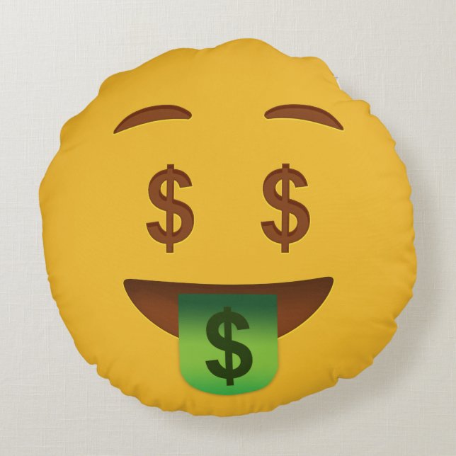 Money Ansikte    EmojiThrow Pillow Rund Kudde (Baksidan)