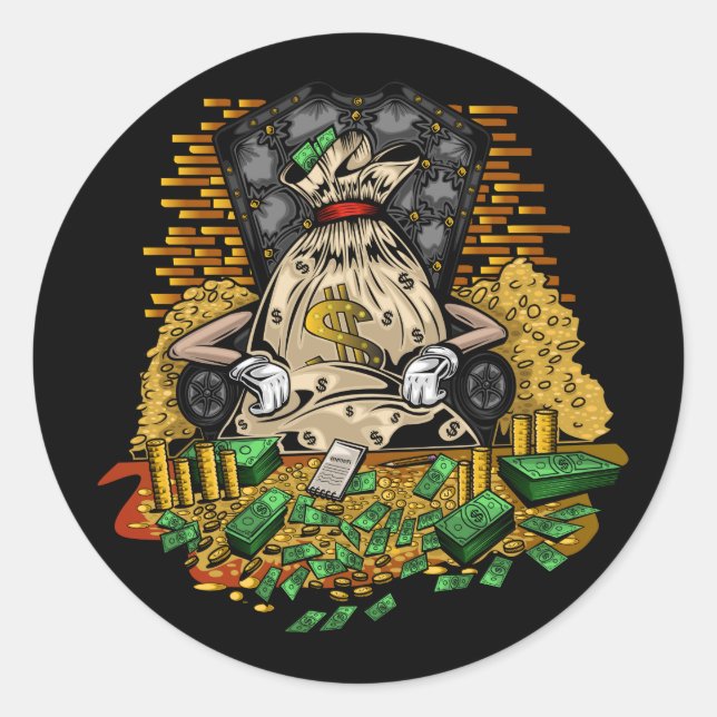Money Bag Runt Klistermärke (Framsida)