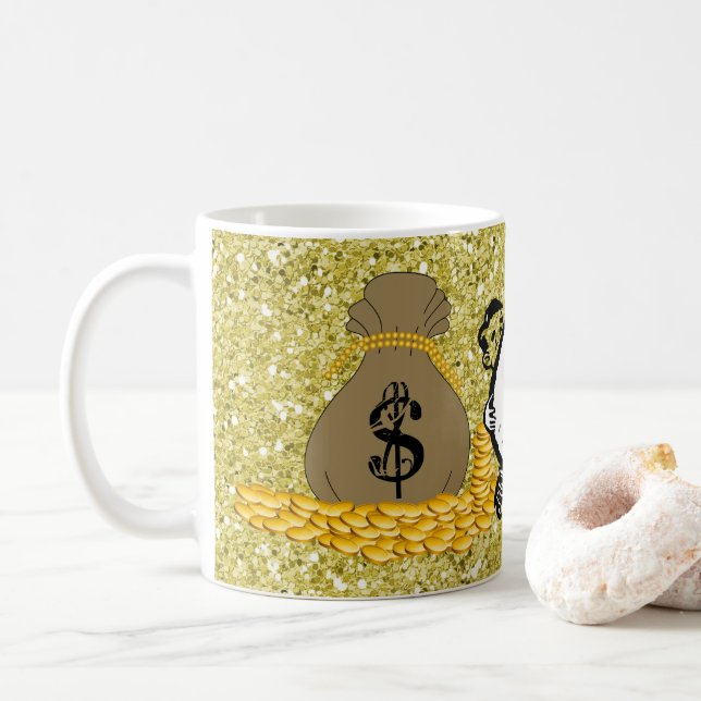 Money Bags Guld Faux Glitter Kaffemugg (Med munk)