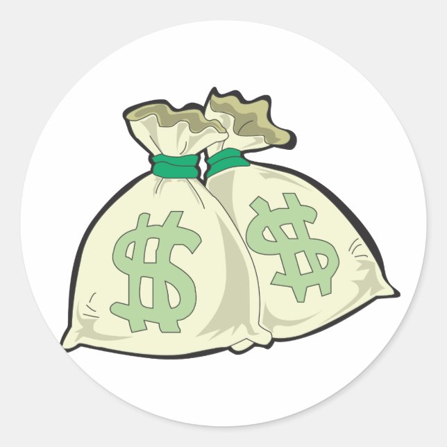 Money Bags Stickers Runt Klistermärke (Framsida)
