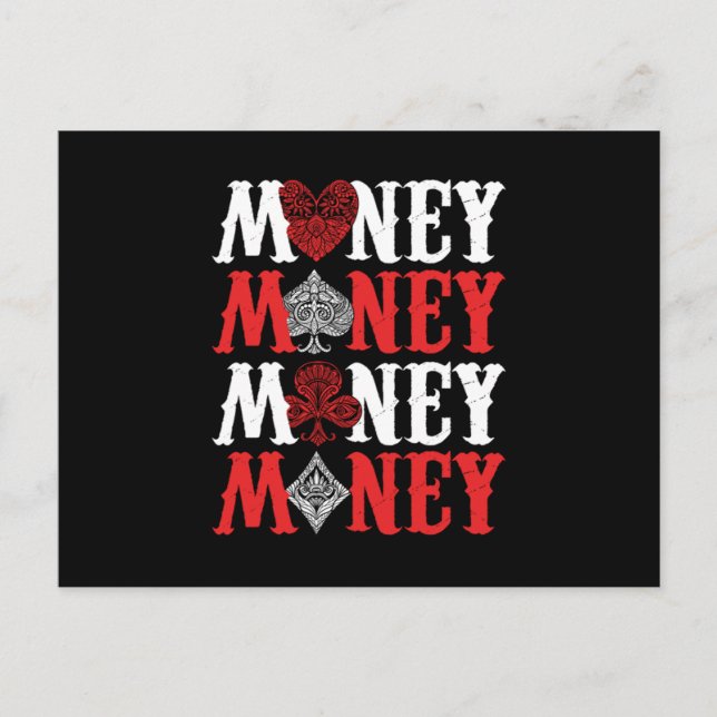 Money Casino Player Cards Poker Bluff Gambler Gift Vykort (Framsida)