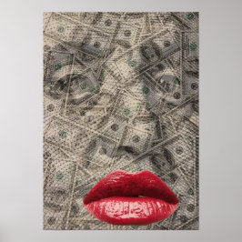 Money Funny Dollar med rött läppar Poster