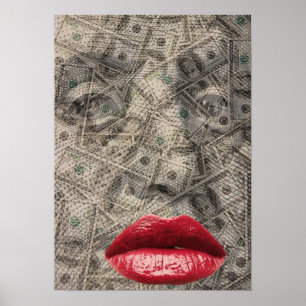 Money Funny Dollar med rött läppar Poster
