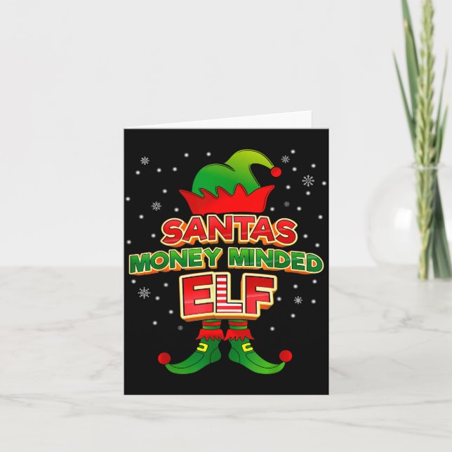 Money Minded Elf Christmas Matching Costumes X-mas Kort (Framsida)