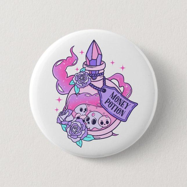 Money Potion Cute Rosa Halloween Potion Flaska Knapp (Framsida)