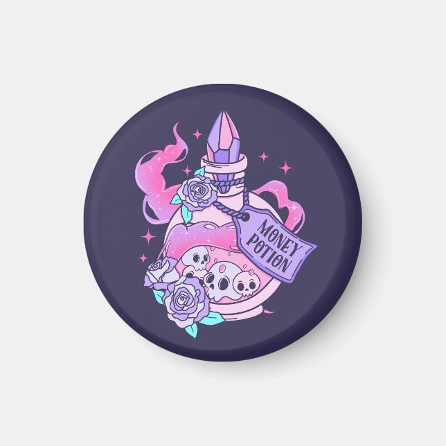Money Potion Cute Rosa Halloween Potion Flaska Magnet (Framsidan)