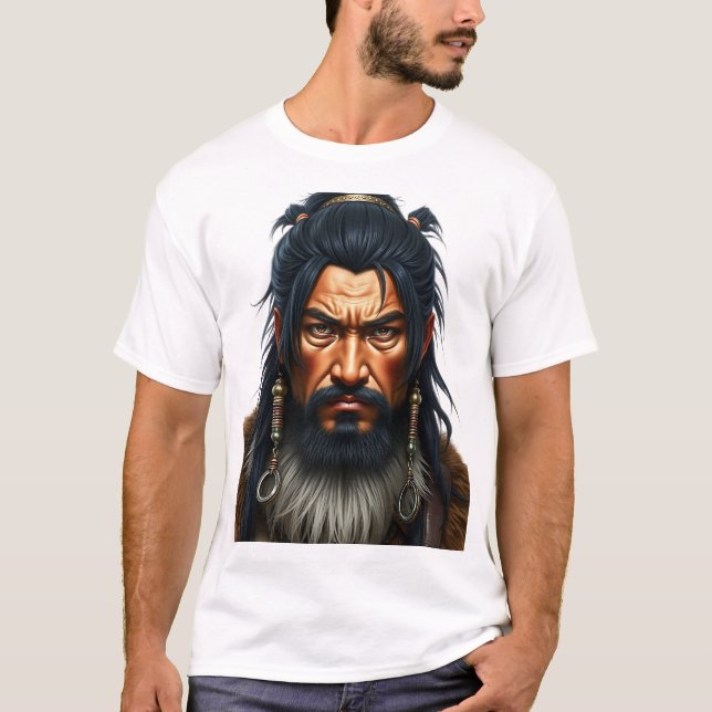 Mongol Warrior Ansikte Tribal Art T Shirt (Framsida)