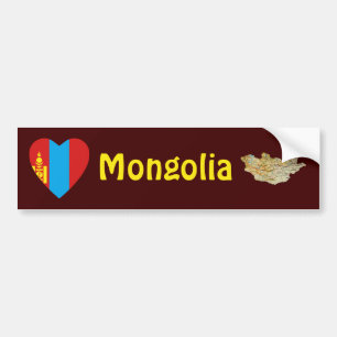 Mongolia Flagga Heart + Karta Bumper Sticker Bildekal