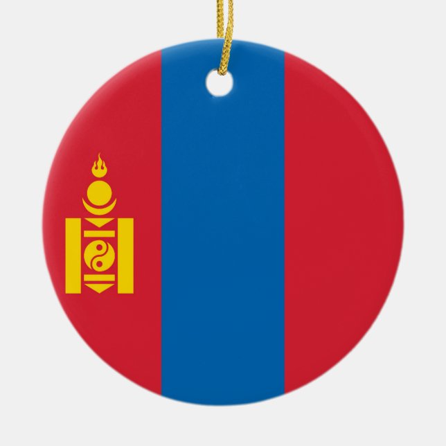 Mongolia flagga julgransprydnad keramik (Framsidan)