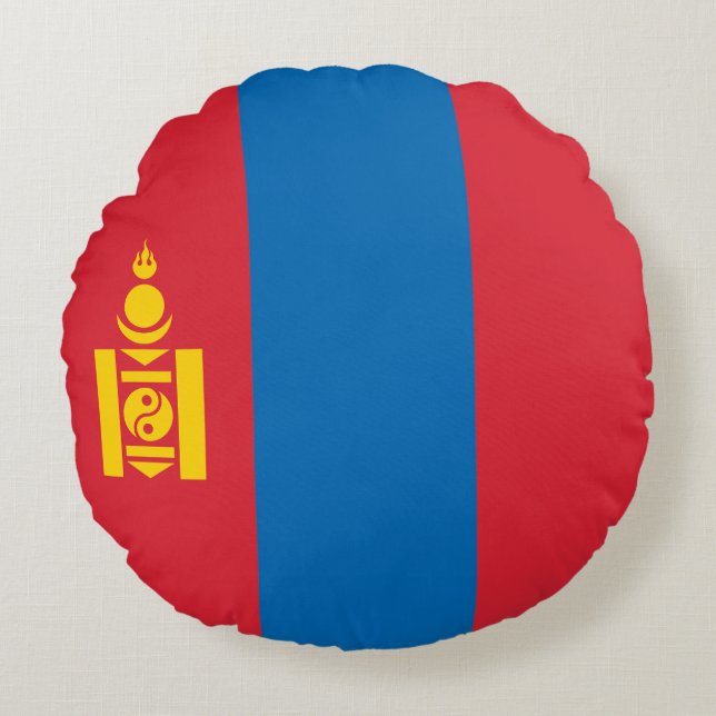 Mongolia Flagga Rund Kudde (Framsidan)