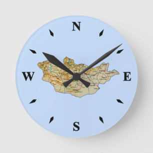 Mongolia Karta Clock Rund Klocka