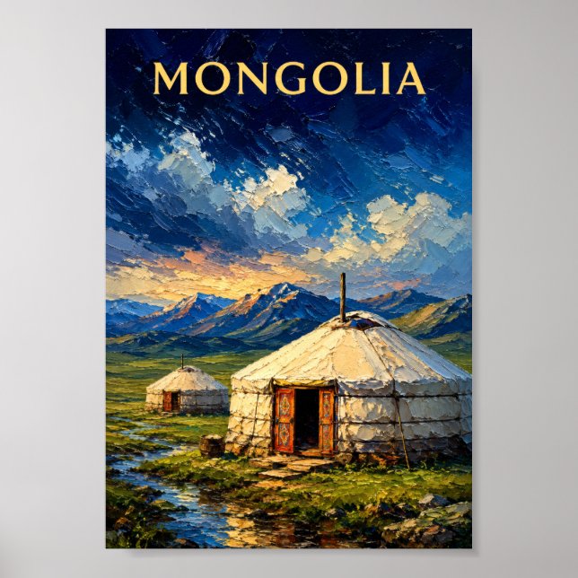 Mongolia: Serene Steppe Nomad Ger Art Souvenir Poster (Framsidan)