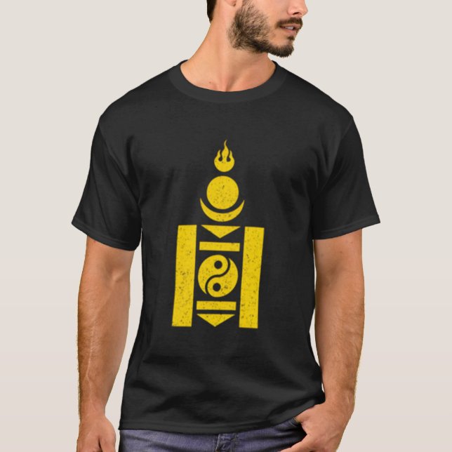 Mongolia Soyombo Symbol Mongolain Flagga T Shirt (Framsida)