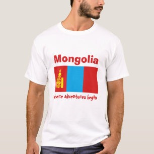 Mongoliet flagg + karta + text t-shirt