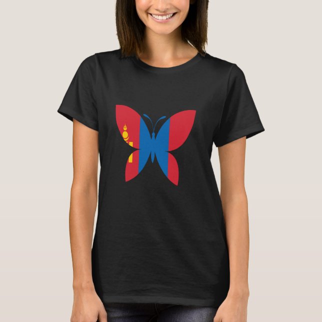 Mongoliet Flagga Mongolisk Stolthet Fjäril Mongoli T Shirt (Framsida)