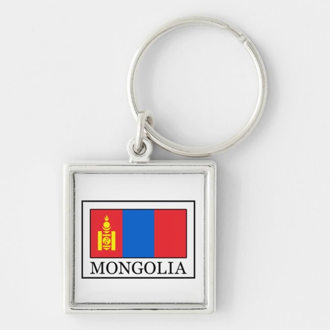 Mongoliet Fyrkantig Silverfärgad Nyckelring (Framsidan)