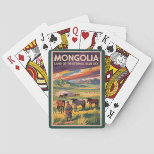 Mongoliet Häst Yurt Illustration Resa Konst Retro Casinokort