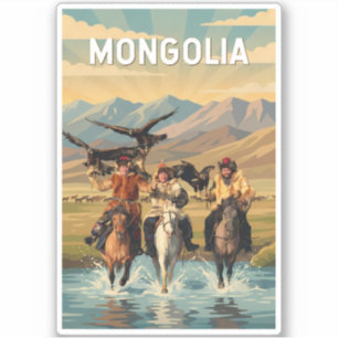Mongoliet Illustration Resa Konst Vintage Klistermärken